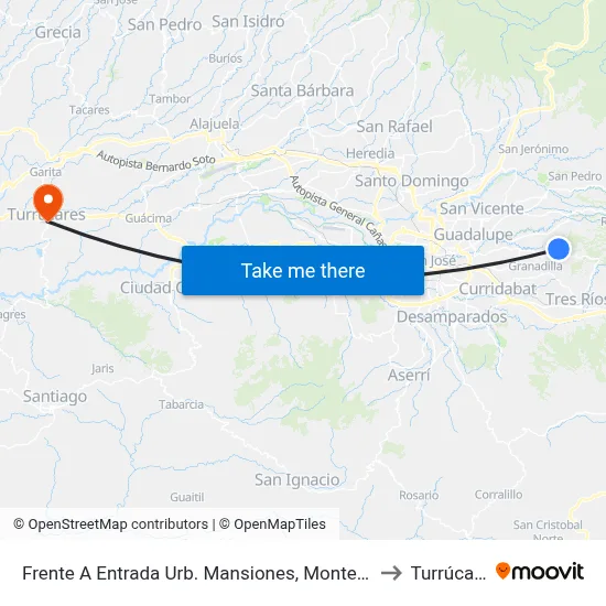 Frente A Entrada Urb. Mansiones, Montes De Oca to Turrúcares map