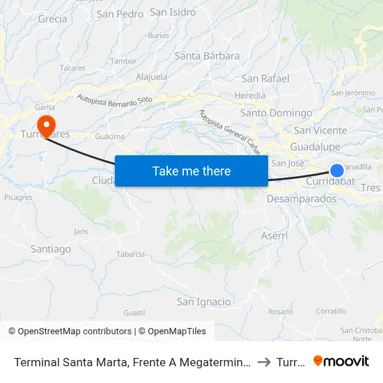 Terminal Santa Marta, Frente A Megaterminal Correos De Costa Rica Santa Marta to Turrúcares map