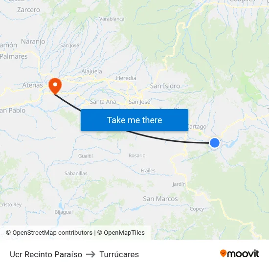 Ucr Recinto Paraíso to Turrúcares map