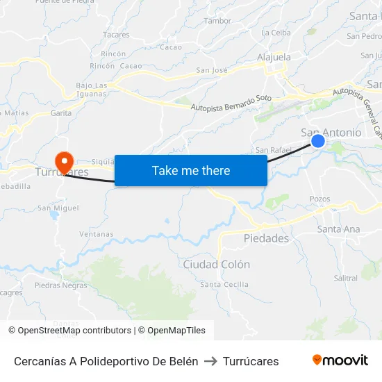 Cercanías A Polideportivo De Belén to Turrúcares map