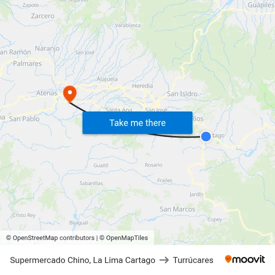 Supermercado Chino, La Lima Cartago to Turrúcares map