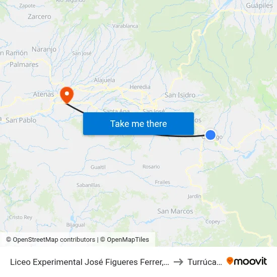 Liceo Experimental José Figueres Ferrer, Cartago to Turrúcares map