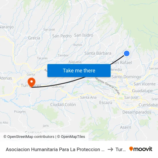 Asociacion Humanitaria Para La Proteccion Animal De Costa Rica, Los Ángeles De San Rafael to Turrúcares map