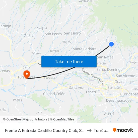 Frente A Entrada Castillo Country Club, San Rafael to Turrúcares map