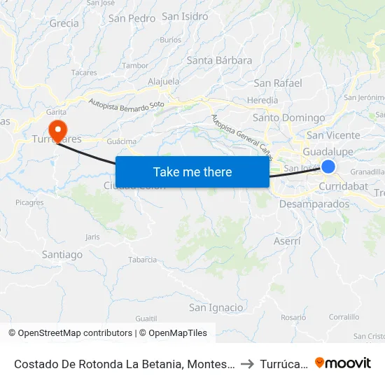 Costado De Rotonda La Betania, Montes De Oca to Turrúcares map
