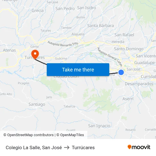 Colegio La Salle, San José to Turrúcares map
