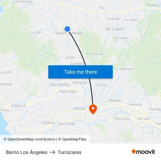 Barrio Los Ángeles to Turrúcares map
