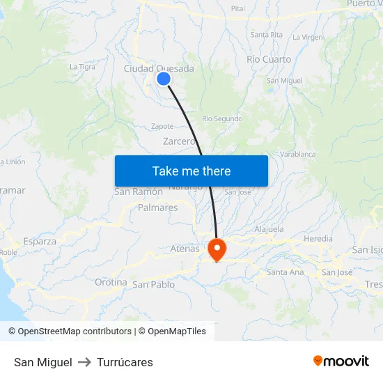San Miguel to Turrúcares map