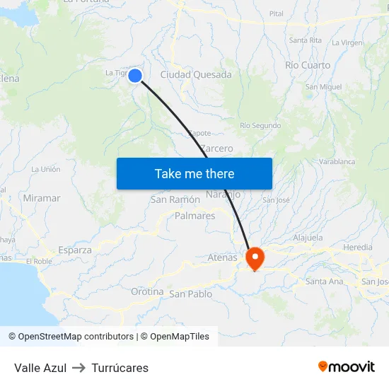 Valle Azul to Turrúcares map