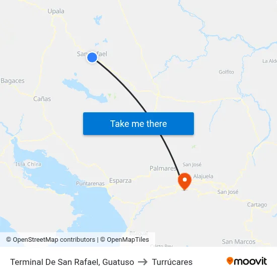 Terminal De San Rafael, Guatuso to Turrúcares map