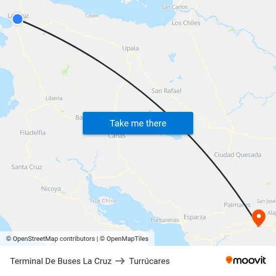 Terminal De Buses La Cruz to Turrúcares map