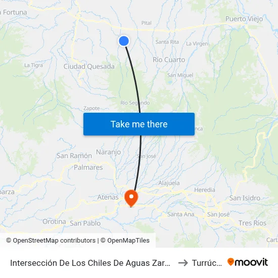 Intersección De Los Chiles De Aguas Zarcas, San Carlos to Turrúcares map