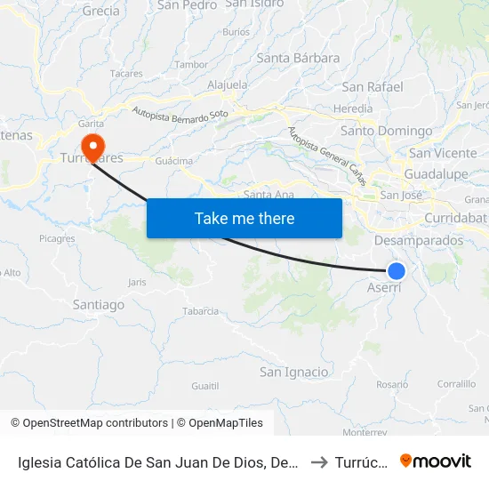 Iglesia Católica De San Juan De Dios, Desamparados to Turrúcares map