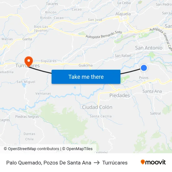 Palo Quemado, Pozos De Santa Ana to Turrúcares map
