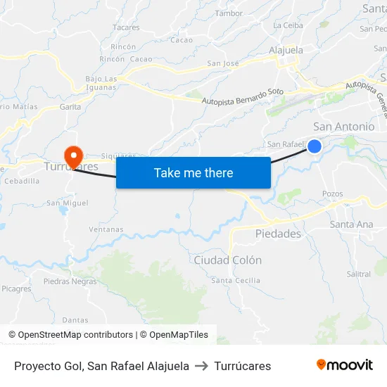 Proyecto Gol, San Rafael Alajuela to Turrúcares map