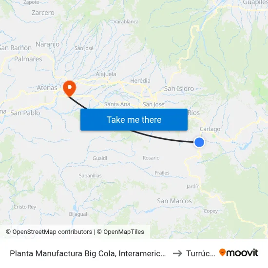 Planta Manufactura Big Cola, Interamericana Sur El Guarco to Turrúcares map