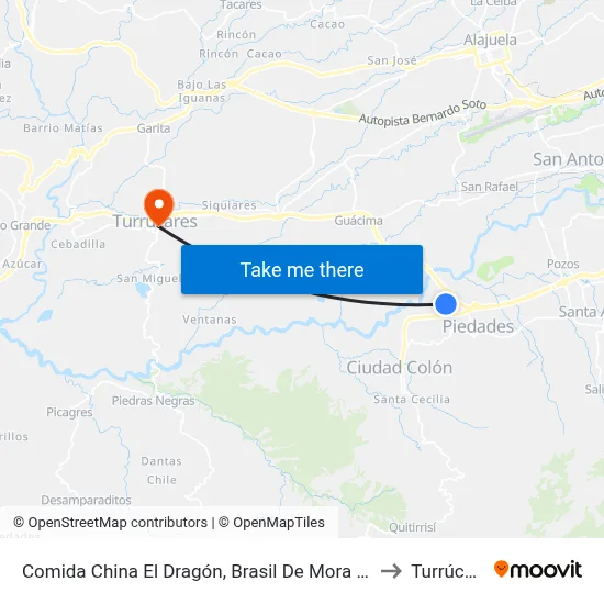 Comida China El Dragón, Brasil De Mora Santa Ana to Turrúcares map
