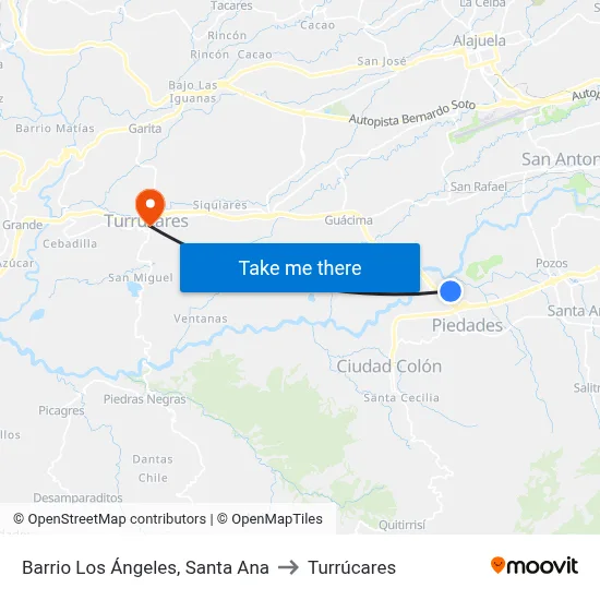 Barrio Los Ángeles, Santa Ana to Turrúcares map