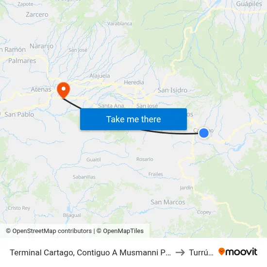 Terminal Cartago, Contiguo A Musmanni Parqueo Público Herradura to Turrúcares map