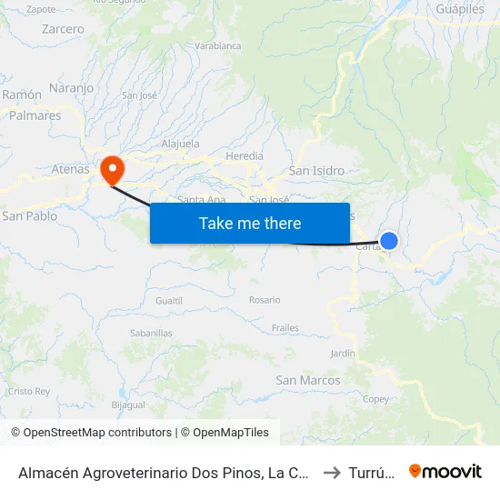 Almacén Agroveterinario Dos Pinos, La Chinchilla Oreamuno to Turrúcares map