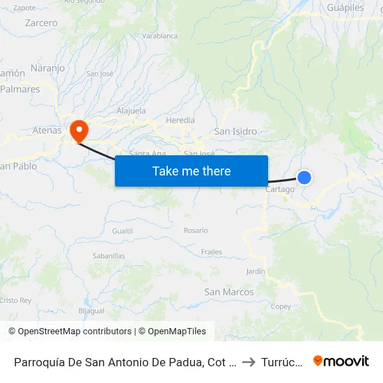 Parroquía De San Antonio De Padua, Cot Oreamuno to Turrúcares map
