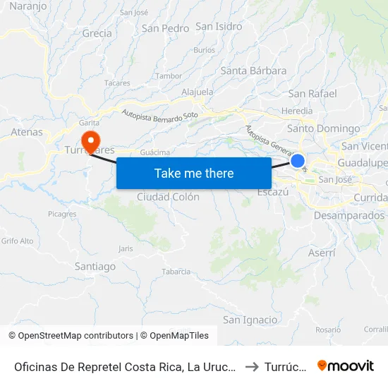 Oficinas De Repretel Costa Rica, La Uruca San José to Turrúcares map