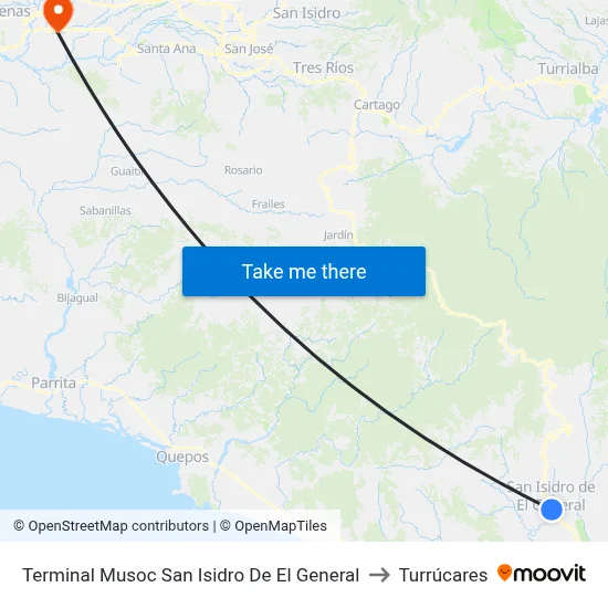 Terminal Musoc San Isidro De El General to Turrúcares map