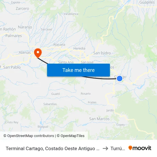 Terminal Cartago, Costado Oeste Antiguo Banco Crédito Agricola to Turrúcares map