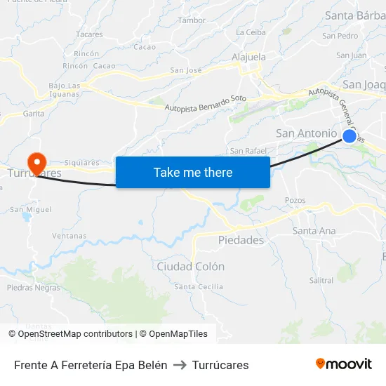 Frente A Ferretería Epa Belén to Turrúcares map