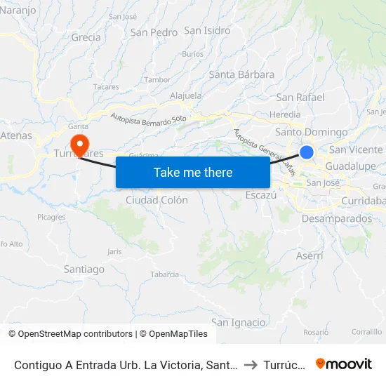 Contiguo A Entrada Urb. La Victoria, Santo Domingo to Turrúcares map