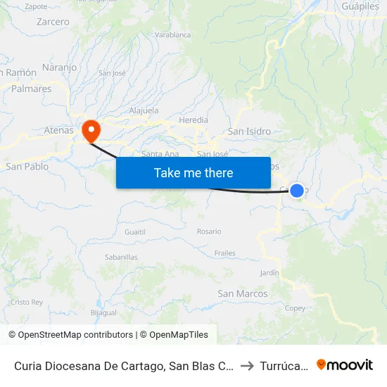 Curia Diocesana De Cartago, San Blas Cartago to Turrúcares map