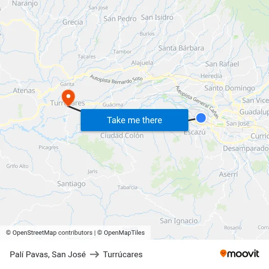 Palí Pavas, San José to Turrúcares map