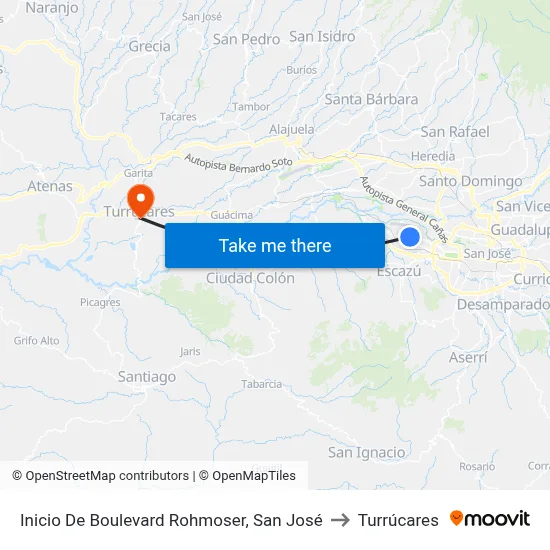 Inicio De Boulevard Rohmoser, San José to Turrúcares map