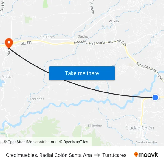 Credimuebles, Radial Colón Santa Ana to Turrúcares map