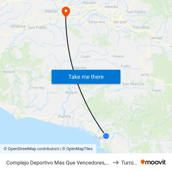 Complejo Deportivo Más Que Vencedores, La Inmaculada Quepos to Turrúcares map
