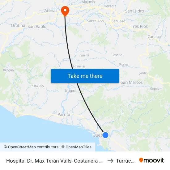 Hospital Dr. Max Terán Valls, Costanera Sur Quepos to Turrúcares map