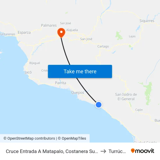 Cruce Entrada A Matapalo, Costanera Sur Quepos to Turrúcares map