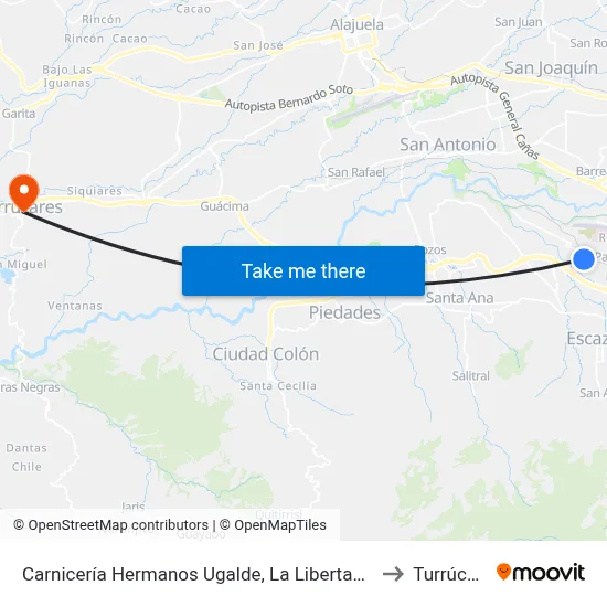 Carnicería Hermanos Ugalde, La Libertad San José to Turrúcares map