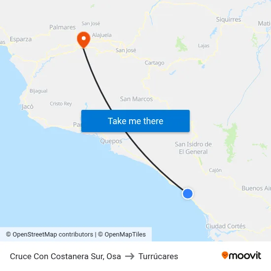 Cruce Con Costanera Sur, Osa to Turrúcares map