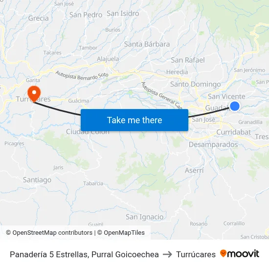 Panadería 5 Estrellas, Purral Goicoechea to Turrúcares map