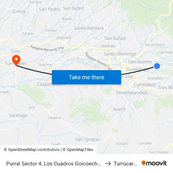 Purral Sector 4, Los Cuadros Goicoechea to Turrúcares map