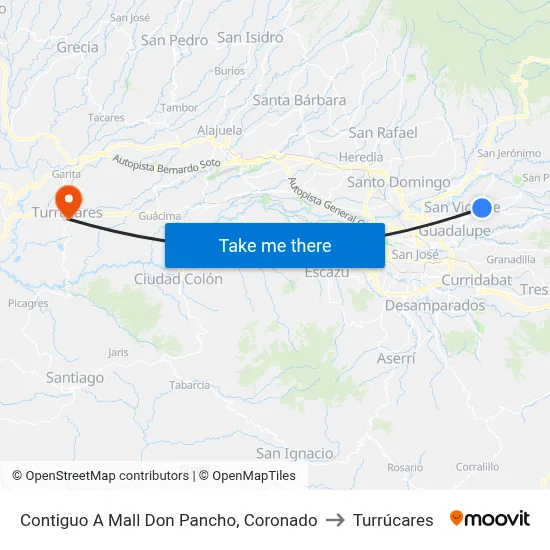 Contiguo A Mall Don Pancho, Coronado to Turrúcares map