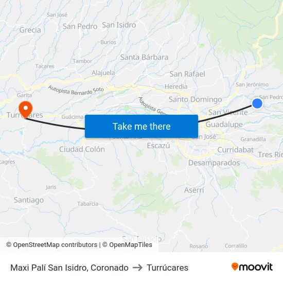 Maxi Palí San Isidro, Coronado to Turrúcares map