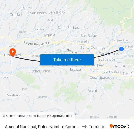 Arsenal Nacional, Dulce Nombre Coronado to Turrúcares map