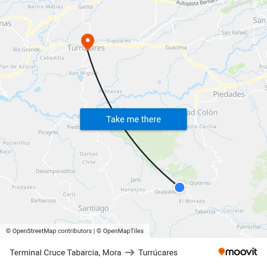 Terminal Cruce Tabarcia, Mora to Turrúcares map