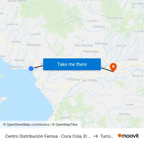 Centro Distribución Femsa - Coca Cola, El Roble Puntarenas to Turrúcares map