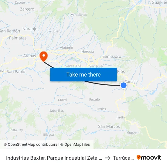 Industrias Baxter, Parque Industrial Zeta Cartago to Turrúcares map