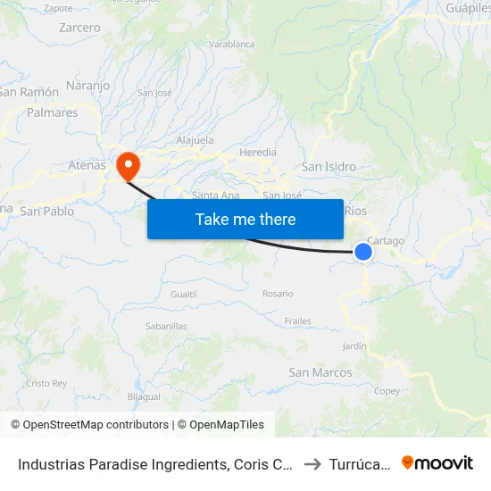 Industrias Paradise Ingredients, Coris Cartago to Turrúcares map