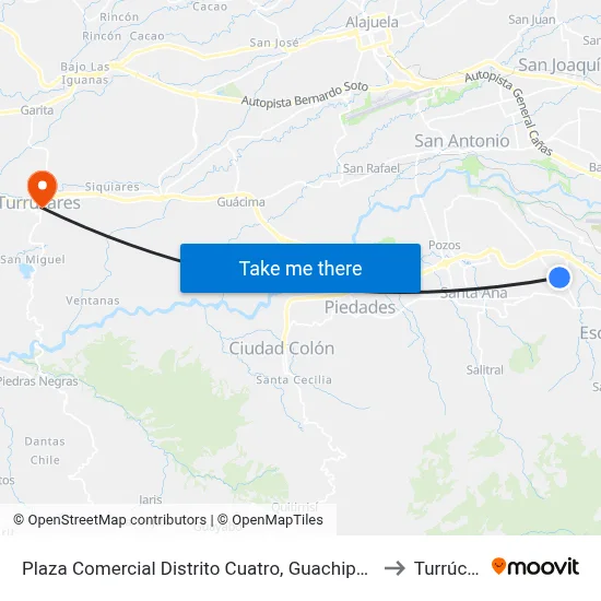 Plaza Comercial Distrito Cuatro, Guachipelín De Escazú to Turrúcares map
