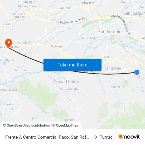 Frente A Centro Comercial Paco, San Rafael De Escazú to Turrúcares map